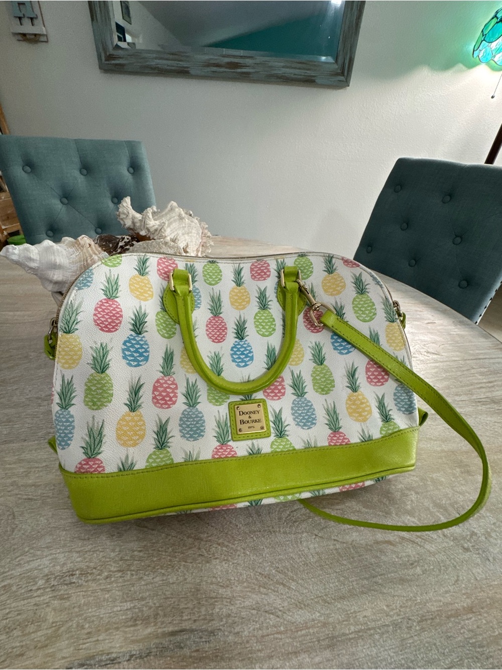 Dooney & Bourke Lime Trim Pineapple Print Satchel